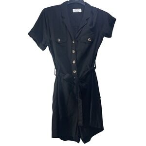 Zenana Black Romper Button Front Belted One Piece Shorts Small Utility